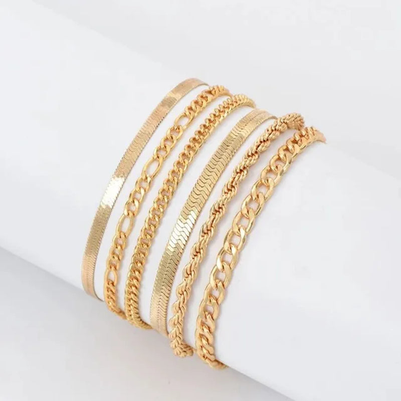 Elegant 6-Piece Bracelet Set - 14K Gold Plated, Timeless Classic Design - Perfect Accessory for Every Occasion or Gift