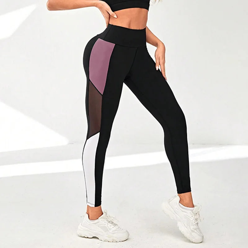 Mesh Colorblocked High Waist Yoga Pants Leggings for Women Tummy Control Workout Leggings for Women