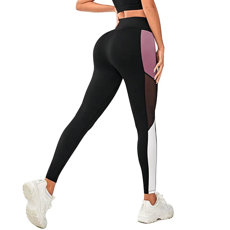 Mesh Colorblocked High Waist Yoga Pants Leggings for Women Tummy Control Workout Leggings for Women