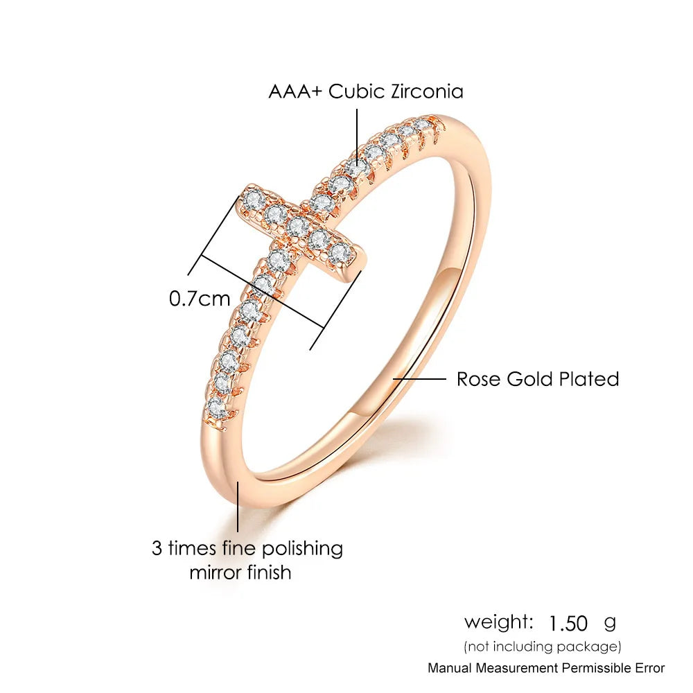 Cross Ring for Women Korean Fashion Micro-Inlaid Zircon Dainty Rings Rose Gold Plated Crystal Finger Accessories Jewelry R715