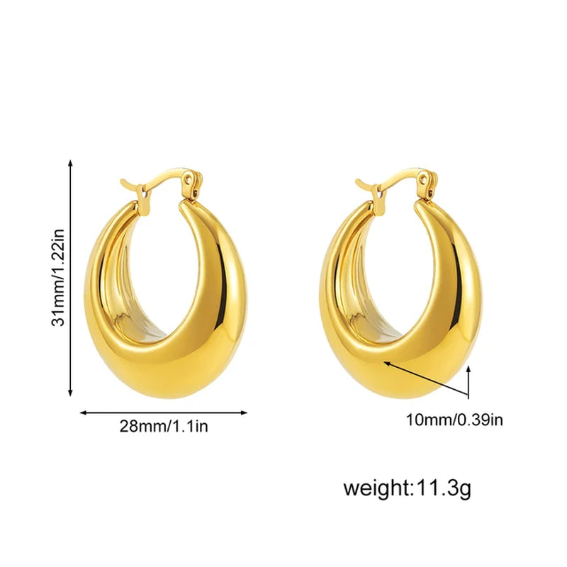 New Retro Stainless Steel Chunky C Shape Hoop Earrings Glossy Gold Plated PVD Circle round Tube Huggie Hoops Stacked Ear Jewelry