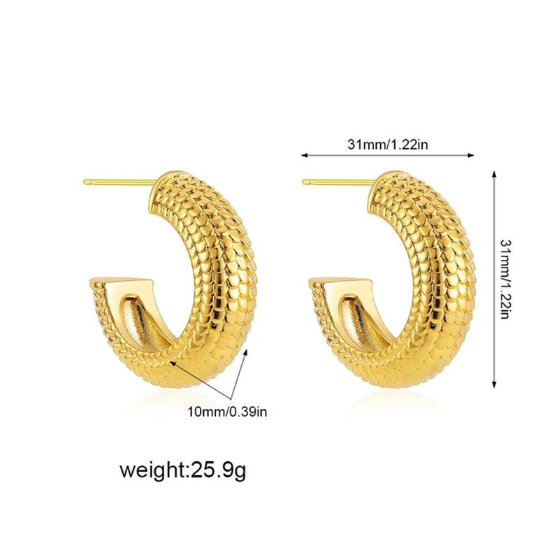 New Retro Stainless Steel Chunky C Shape Hoop Earrings Glossy Gold Plated PVD Circle round Tube Huggie Hoops Stacked Ear Jewelry